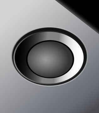 Sleek metallic silver touch button vector illustration with circular indent and glossy finish.