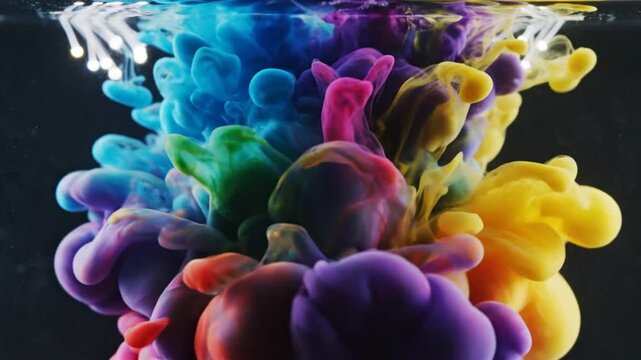 Colorful inks blending underwater creating mesmerizing and vibrant abstract artistic visual effect