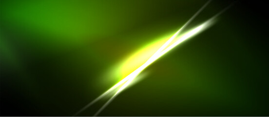 Naklejka premium Abstract green background features bright diagonal light streaks. Vivid color contrast creates dynamic visual effect. Simple, modern design.