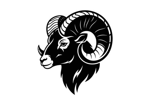Ram Head Mascot Logo Vector Illustration - Powerful Bighorn Sheep Icon for Sports Team Branding and Aries Zodiac Design
