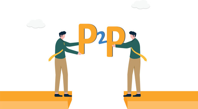 Two professionals holding a P2P sign across a bridge gap