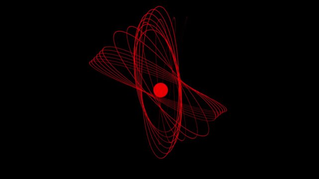 Abstract red neon geometric lines forming a futuristic orbital pattern on black background vj loop