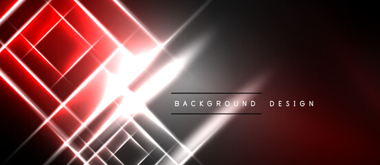 Obraz premium Abstract neon lines create dynamic red, white glow. Dark background emphasizes bright geometric shapes, modern design element.