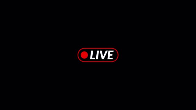  Live Button icon with transparent background in 4k, Live streaming icon animation with alpha channel, 4k Animated red button live streaming broadcast suitable for TV Shows, and social Live with alpha