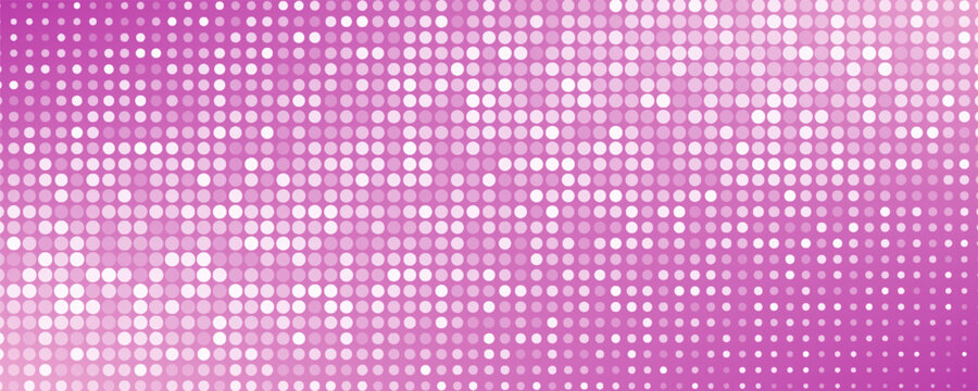 Shining pink purple disco party pattern background. Iridescent sequin mosaic texture. Abstract sparkling halftone wallpaper. Pop up comic glowing glitter backdrop. Retro vector design template