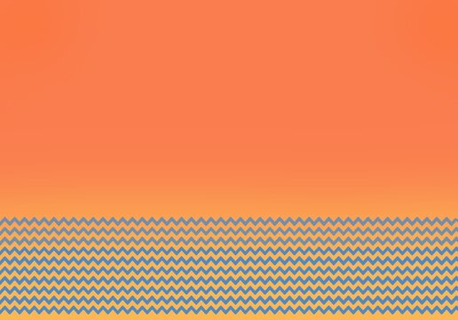 Abstract Orange Background with Blue Zigzag Pattern with Copy Space,  Geometric Summer Sunset Waves