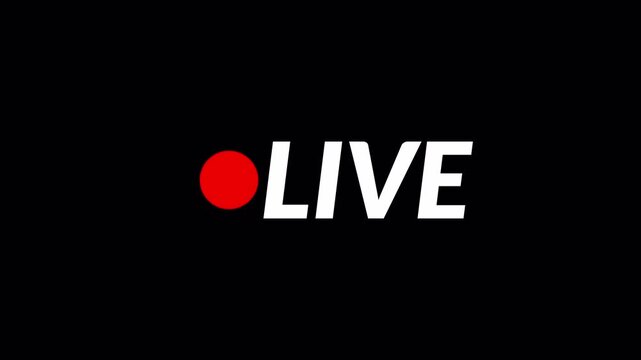 Live Button icon with transparent background in 4k, Live streaming icon animation with alpha channel, 4k Animated red button live streaming broadcast suitable for TV Shows, and social Live with alpha