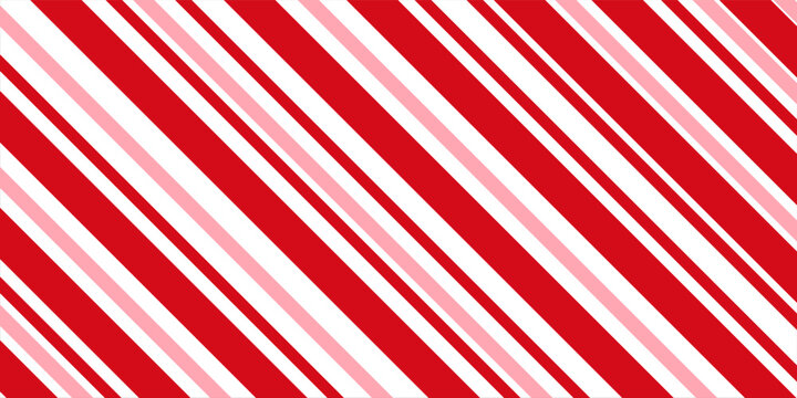 Candy cane Christmas background, peppermint diagonal stripes print seamless pattern