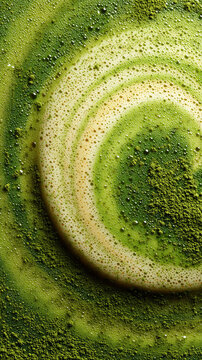 matcha latte, close up image, creamy color tones, soft blended pigment diffusion