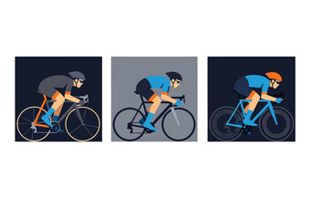 Fototapeta premium Set of Professional Road Cyclists in Minimalist Flat Design Illustration