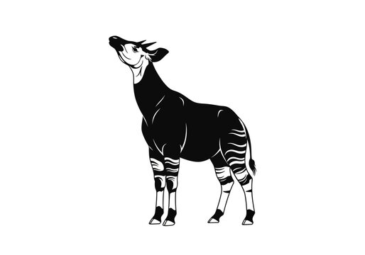 Minimalist Black and White Okapi Vector Illustration - Stylized Forest Giraffe Silhouette Isolated on White Background