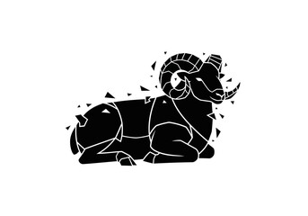 Obraz premium Modern Geometric Ram Silhouette - Abstract Bighorn Sheep Logo and Aries Zodiac Symbol
