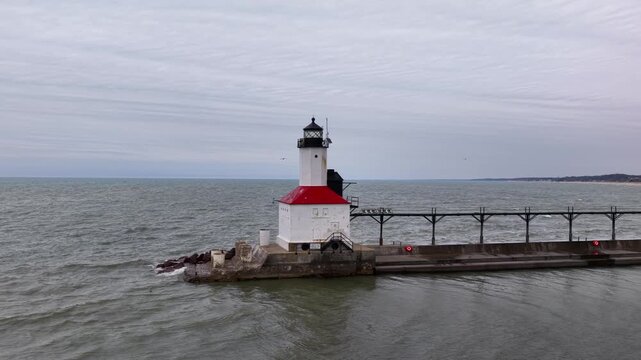 St. Joseph lighthouse pier on a cloudy day
