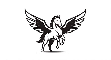 Naklejka premium Minimalist Silhouette Pegasus With Wings Flying Greek Mythology Creature Illustration
