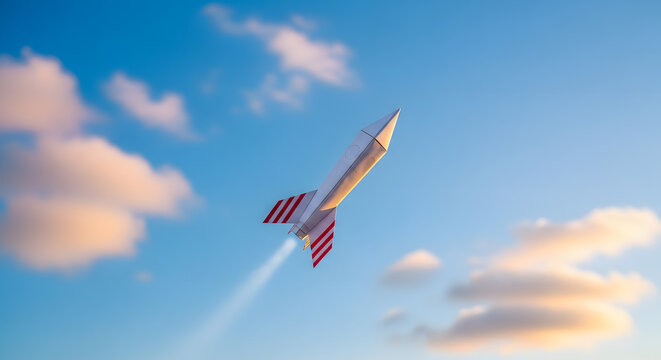 Rocket Ascent: Witness a rocket soaring through a vibrant sky, symbolizing innovation, progress, and the boundless potential of exploration.