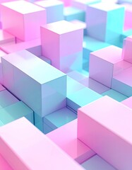 Obraz premium A vibrant abstract composition featuring a dynamic arrangement of geometric blocks in shades of pink and turquoise, creating a visually striking and modern aesthetic.