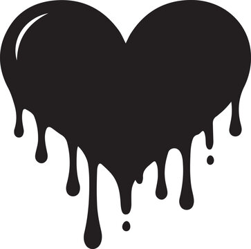 Melted Heart Vector Icon with Liquid Dripping Effect. Abstract Melting Love Symbol in Streetwear Graphic Style.