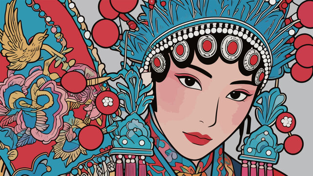 Chinese Peking Opera Diva Illustration