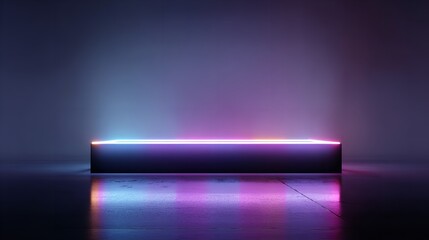 Obraz premium Abstract neon lights on the horizontal block reflecting on the floor.