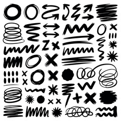 Naklejka premium Collection of hand drawn doodle lines arrows scribbles and abstract shapes in black
