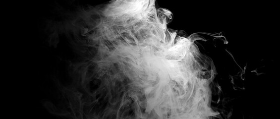 Dense white smoke drifting on a dark background creates a dramatic atmospheric texture, ideal for design overlays, cinematic effects, and creative compositions needing mist, fog, or vapor elements. © wasan