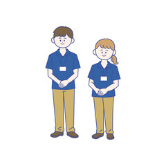Fototapeta premium 男性と女性の職員全身イラスト