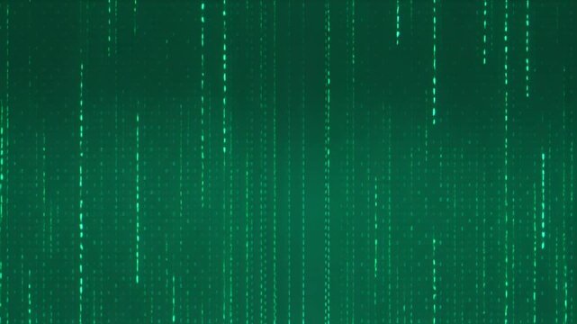 Abstract Digital Rain Background with Glowing Green Particles Falling