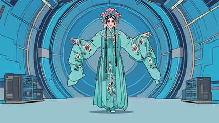 Obraz premium Peking Opera Actress in Futuristic Sci - Fi Setting