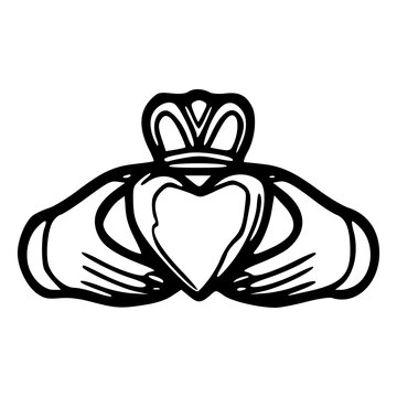 traditional irish claddagh ring symbol hand-drawn illustration