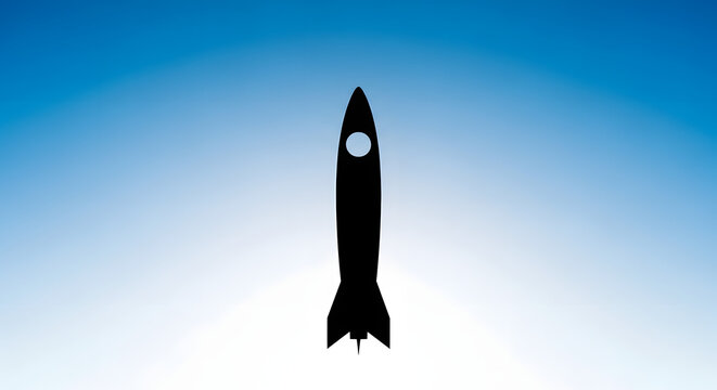 Rocket in Silhouette: A sleek rocket silhouette ascends against the backdrop of a serene blue gradient, symbolizing technological innovation and interstellar aspiration.