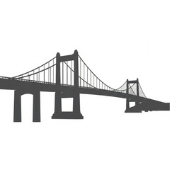 Fototapeta premium Suspension Bridge Silhouette Against White Background.