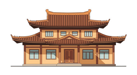Obraz premium Traditional Asian Architecture Building Facade with Curved Roof