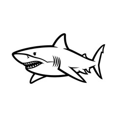 Fototapeta premium Black and white shark cartoon drawing.