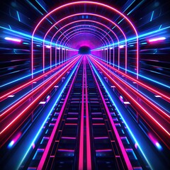 Fototapeta premium A vibrant neon-lit tunnel with pink and blue lights stretching into the distance