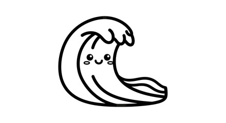 Fototapeta premium Cute Kawaii Smiling Ocean Wave Line Art Illustration for Coloring Book, Vector Sea Wave Cartoon Character Design
