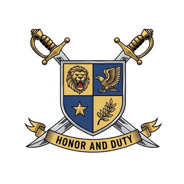 Military Crest with Swords and Banner.