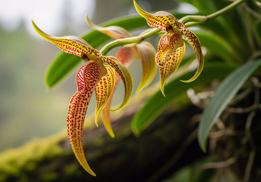 Close-up Exotic Bulbo Flower Blooming with Red Spots and Yellow Color