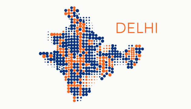 Delhi Map Illustration with Orange and Blue Dots