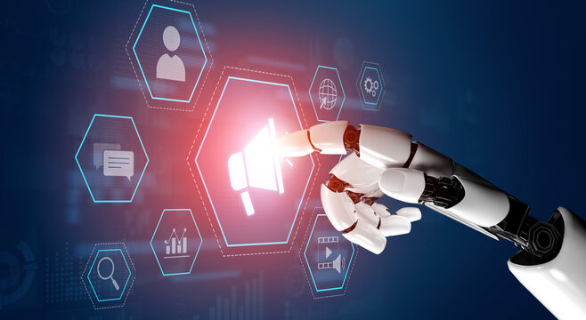 AI-generated visual showing digital marketing strategy with megaphone and engagement tools Vouch