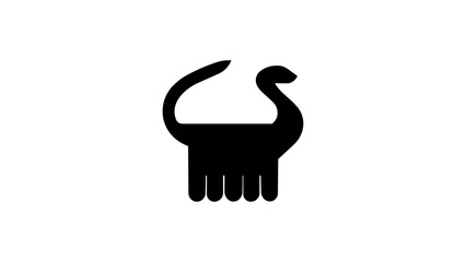 Minimalist dinosaur silhouette logo, abstract geometric brontosaurus icon with comb legs, vector prehistoric animal symbol isolated on white © YM Creative Studio