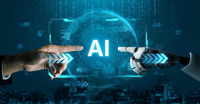 A self-aware AI assistant displays its central processing hub on a futuristic interface. This generative technology demonstrates its capabilities in machine learning and data analysis. Fermion