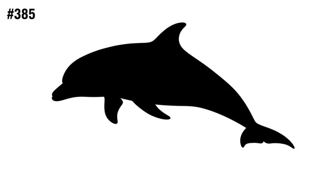 Black silhouette of a dolphin swimming.