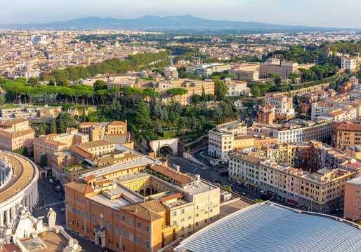 Rome cityscape to south seen from St. Peter's basilica top, Italy
