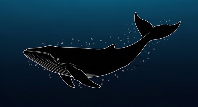 Black whale swimming in the ocean.