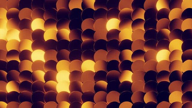 Shiny golden sequin background moving and reflecting warm light in a seamless loop