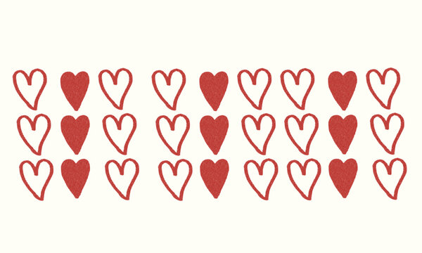 Minimal red and pink heart doodle pattern on soft neutral background, cute romantic design