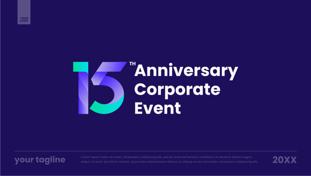 15th anniversary corporate event blue purple gradient logo banner template