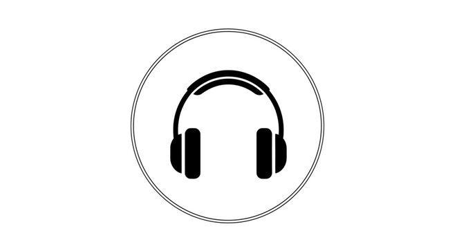 Black Headphones Icon Isolated On White.