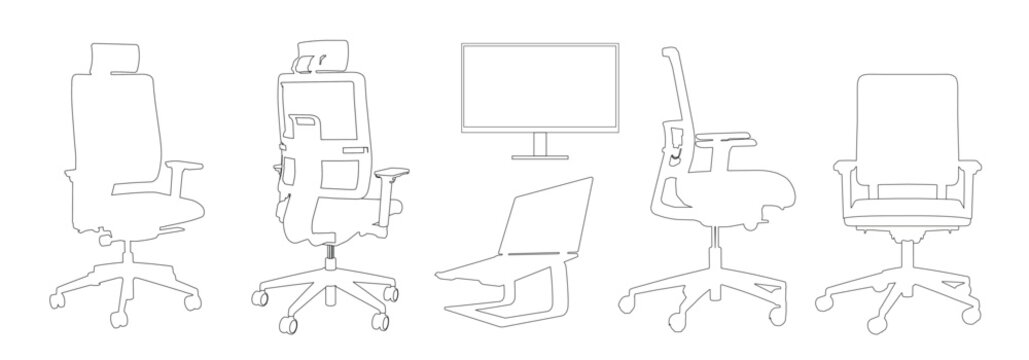 Vector set of ergonomic office furniture set isolated on transparent background