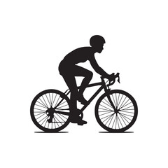 Obraz premium Cyclist wearing a helmet riding a road bike in a black silhouette against a white background